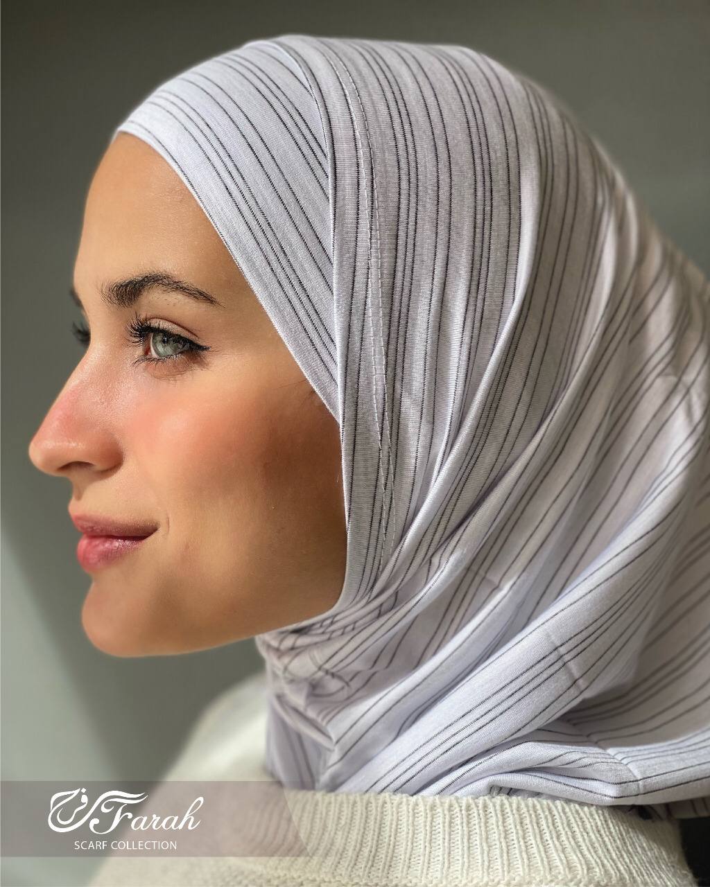 Sondos Lightweight Striped Cotton Lycra 2-Piece Hijab Set: Elegance and Comfort - White