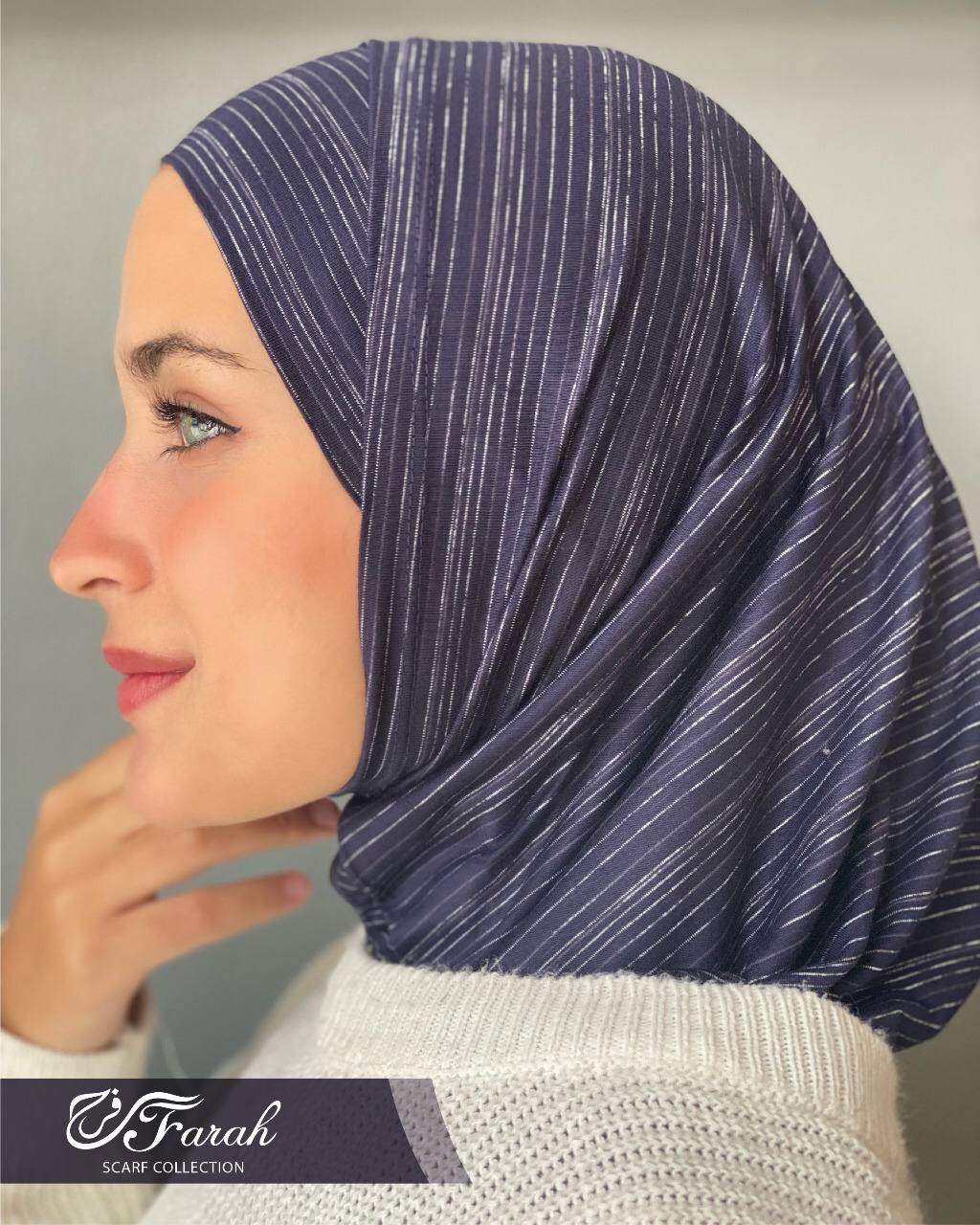 Sondos Lightweight Striped Cotton Lycra 2-Piece Hijab Set: Elegance and Comfort - Grey