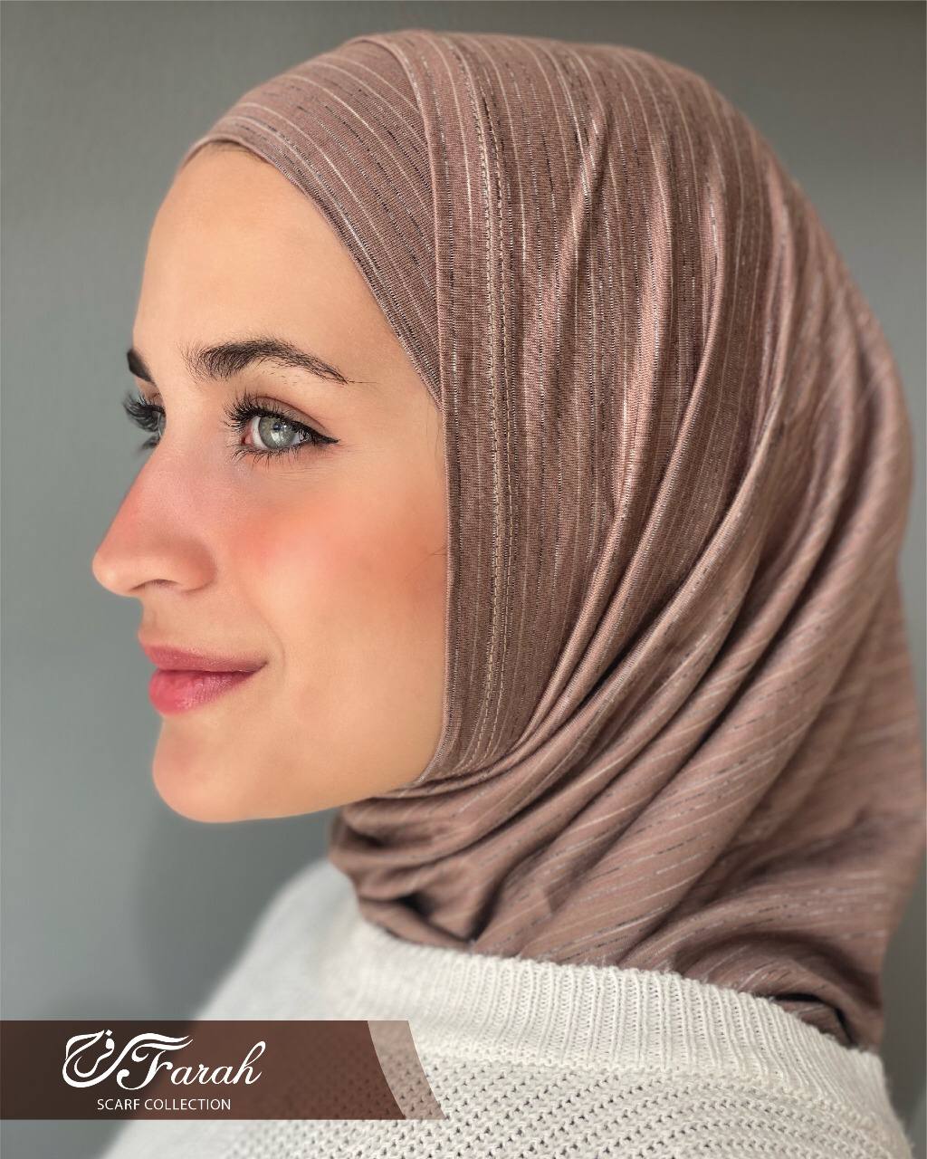 Sondos Lightweight Striped Cotton Lycra 2-Piece Hijab Set: Elegance and Comfort - Coffee