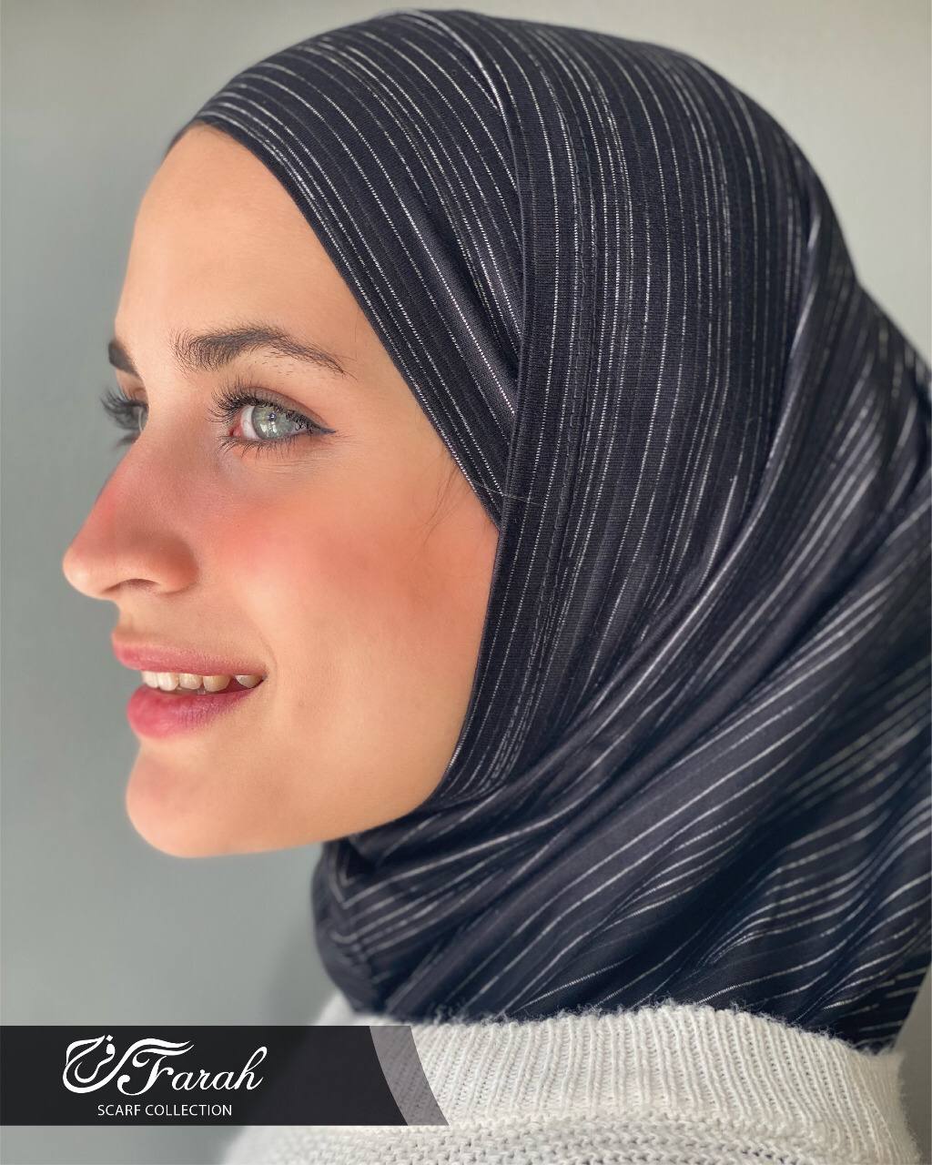Sondos Lightweight Striped Cotton Lycra 2-Piece Hijab Set: Elegance and Comfort - Dark Grey