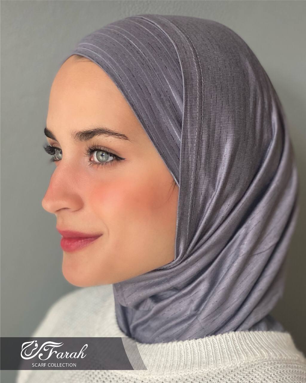 Sondos Lightweight Striped Cotton Lycra 2-Piece Hijab Set: Elegance and Comfort - Davy Grey