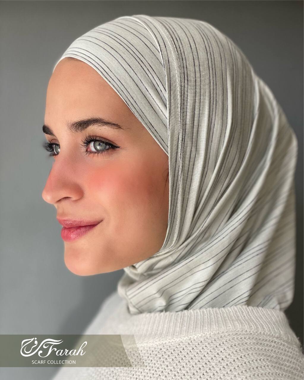 Sondos Lightweight Striped Cotton Lycra 2-Piece Hijab Set: Elegance and Comfort - Off White