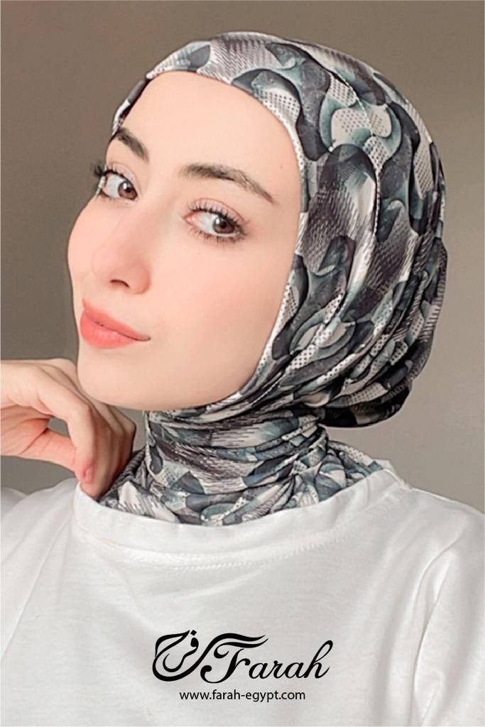 بندانة طباقية حجاب كويتى مطبوعه قطن ليكرا قطعة واحدة برباط وكباسين ضد الصدأ سهلة اللبس وناعمة - Style-95