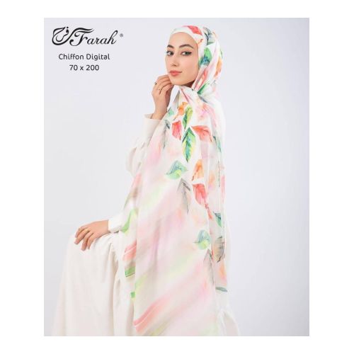 Elegant Printed Crepe Chiffon Scarf Hijab - 190cm - Vibrant Prints - Style 47