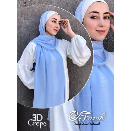 Elegant 3D Crepe Chiffon Scarf Hijab - 170cm - Light Blue