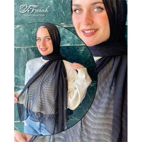 Elegant 3D Crepe Chiffon Scarf Hijab - 170cm - Black