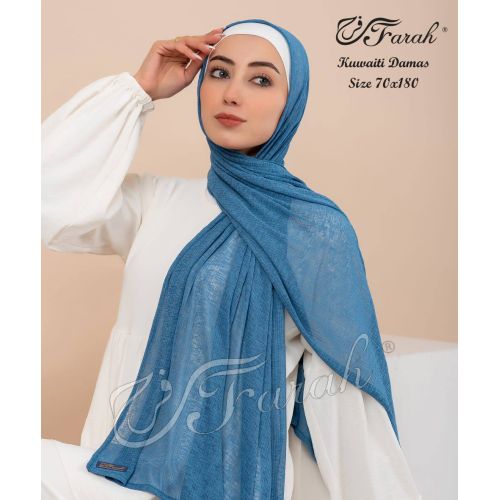 Elevate Your Modesty and Style with Comfort Line Kuwaiti Damas Scarf Hijab - 180 x 70 cm - Solid Colors - Muted Blue