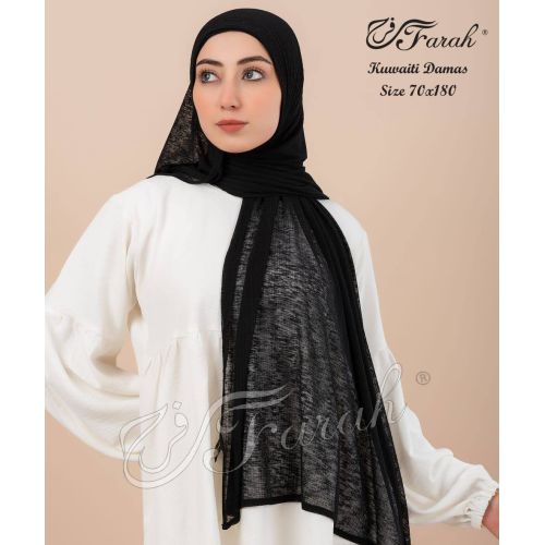 Elevate Your Modesty and Style with Comfort Line Kuwaiti Damas Scarf Hijab - 180 x 70 cm - Solid Colors - Black
