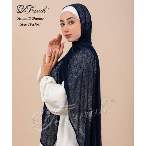 Elevate Your Modesty and Style with Comfort Line Kuwaiti Damas Scarf Hijab - 180 x 70 cm - Solid Colors - Navy