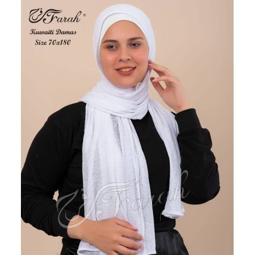 Elevate Your Modesty and Style with Comfort Line Kuwaiti Damas Scarf Hijab - 180 x 70 cm - Solid Colors - White