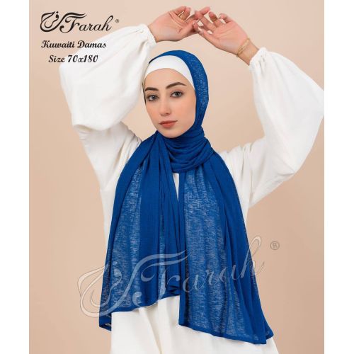 Elevate Your Modesty and Style with Comfort Line Kuwaiti Damas Scarf Hijab - 180 x 70 cm - Solid Colors - Blue