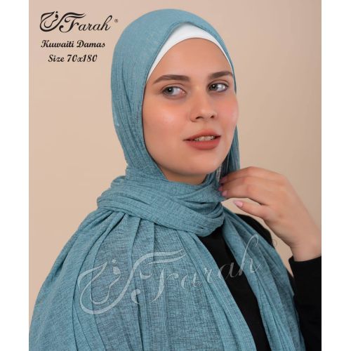 Elevate Your Modesty and Style with Comfort Line Kuwaiti Damas Scarf Hijab - 180 x 70 cm - Solid Colors - Light petroleum