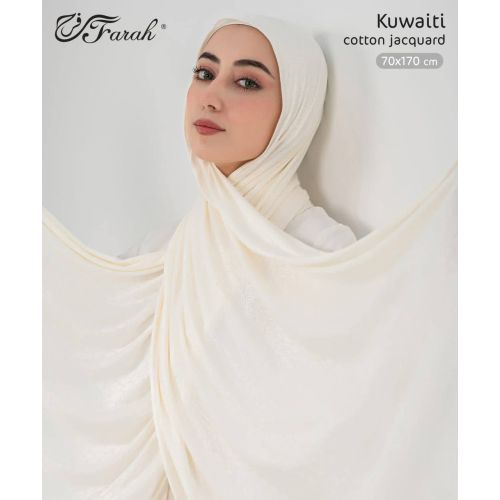 طرحة حجاب قطن كويتي جاكار بألوان سادة بحجم 170 × 70 سم - أوف وايت