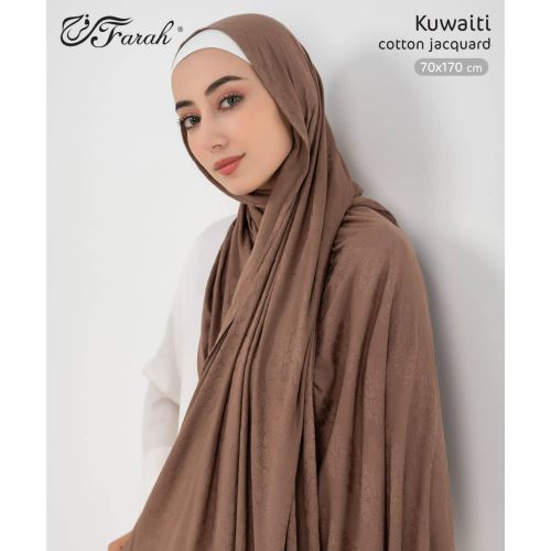 Kuwaiti Cotton Jacquard Plain Solid Colors Hijab Scarf 170×70 cm - Brown