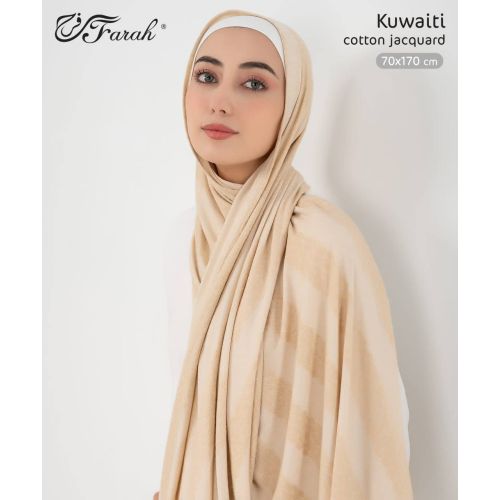 طرحة حجاب قطن كويتي جاكار بألوان سادة بحجم 170 × 70 سم - بيج فاتح