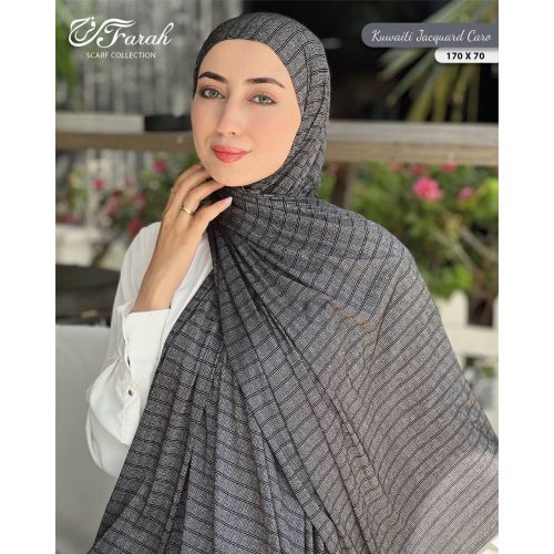 طرحة حجاب قطن كويتي جاكار بألوان ونقشات متعدده حجم 170 × 70 سم - رمادى داكن 