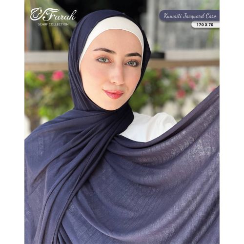 طرحة حجاب قطن كويتي جاكار بألوان ونقشات متعدده حجم 170 × 70 سم - كحلي 