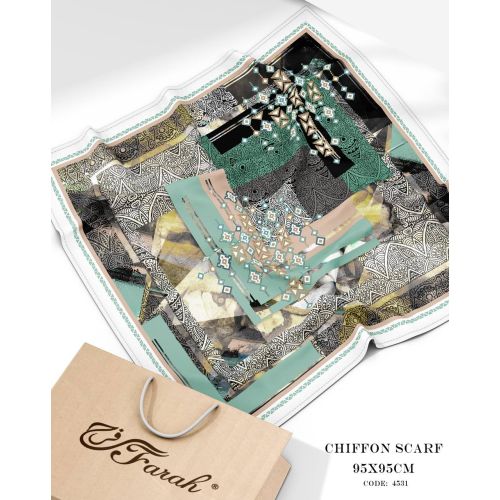 سكارف شيفون مطبوع مربع 95 × 95 سم - خفيف وناعم ومريح ومتعدد الاستخدامات للنساء - Style-19