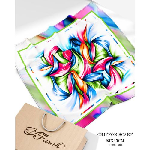 سكارف شيفون مطبوع مربع 95 × 95 سم - خفيف وناعم ومريح ومتعدد الاستخدامات للنساء - Style-27