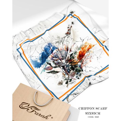 سكارف شيفون مطبوع مربع 95 × 95 سم - خفيف وناعم ومريح ومتعدد الاستخدامات للنساء - Style-28