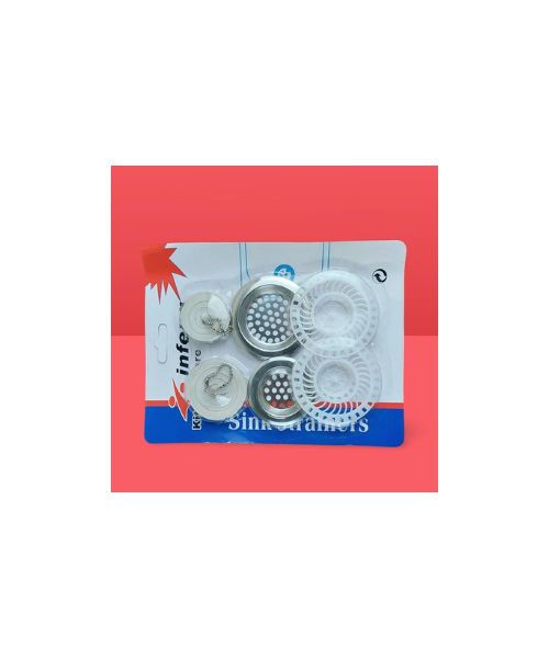 Sink Strainer Set (2 Kitchen Strainers and 1 Bathroom Strainer with Plastic Stopper and Plastic Mesh)