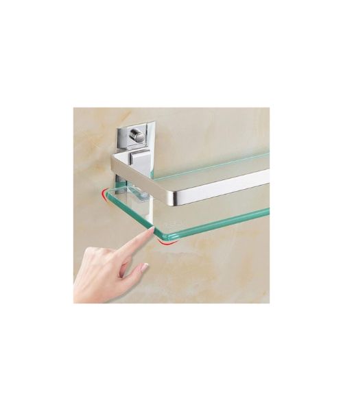 Glass shelf with aluminum railing (size: 48 cm), silver