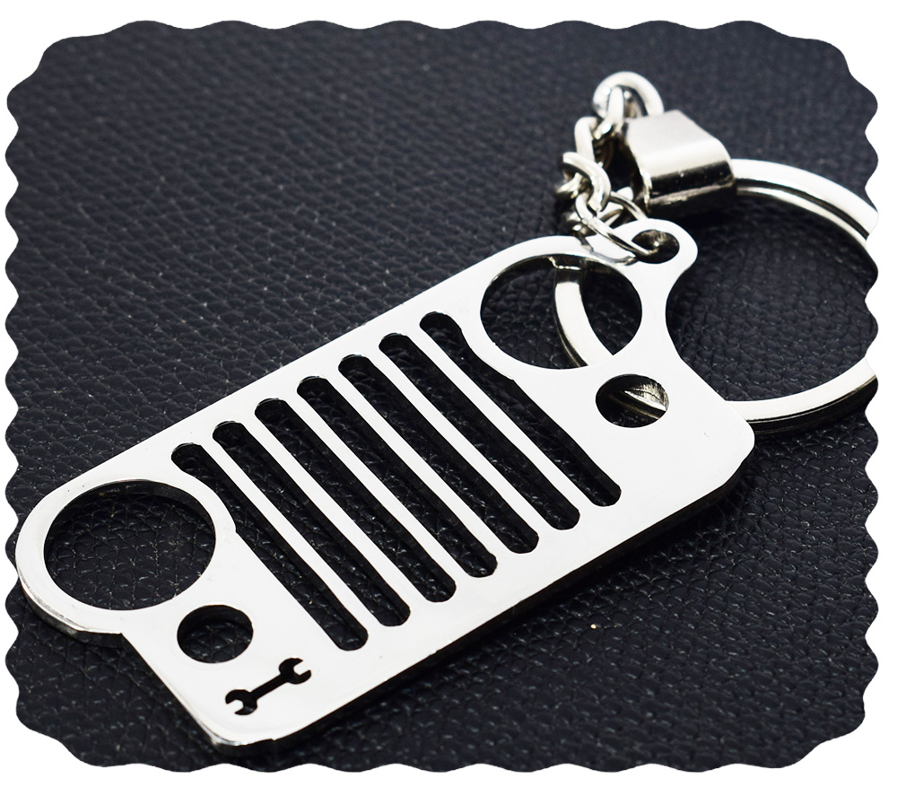 stainless steel for Jeep Grill keychain souvenir gifts for women and men - car keychain ( Silver )
