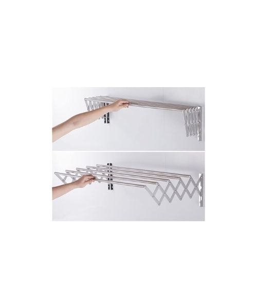 Clothes Drying Rack and Towel Holder Wall Mounted Stainless Steel Accordion Retractable Clothes Drying Rack for Laundry Room Bathroom (Color: Silver, Size: 60cm)