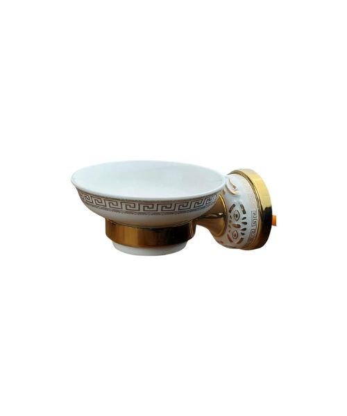 Gold Bathroom Organizer Set with Embossed Ceramic Base