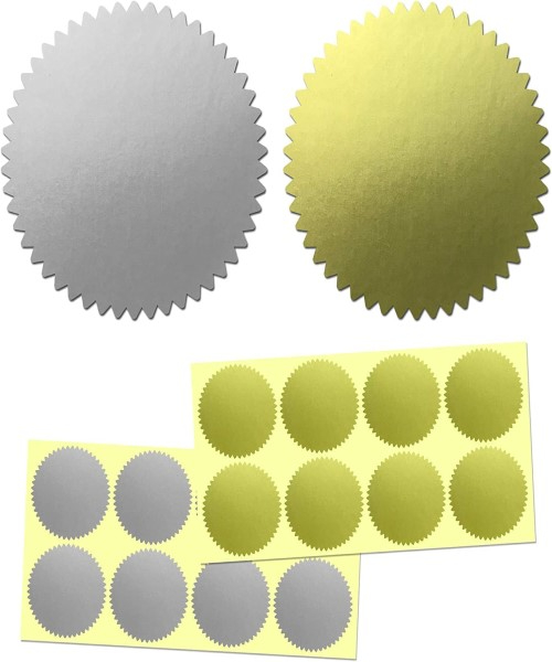 circular stickers in two colors - silver/gold, foil