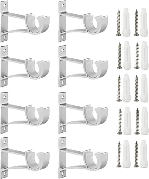 Anndason Sturdy Curtain Rod Brackets Rod Holders Curtain Rod Holder Curtain Rod Bracket for 1 Inch,1 1/8 Inch and 1 1/4 Inch Rod, Silver Color, (Set of 8)