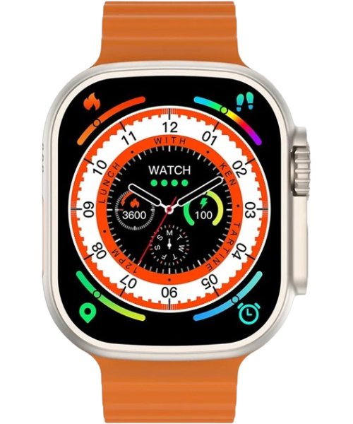 ساعة ذكية 1.99 اتش دي شاشة كبيرة T800 الترا 8  بلوتوث شاحن لاسلكي 49 ملم - برتقالي