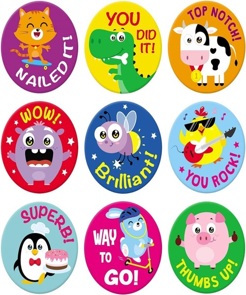 Circular sticker designed with cartoon shapes