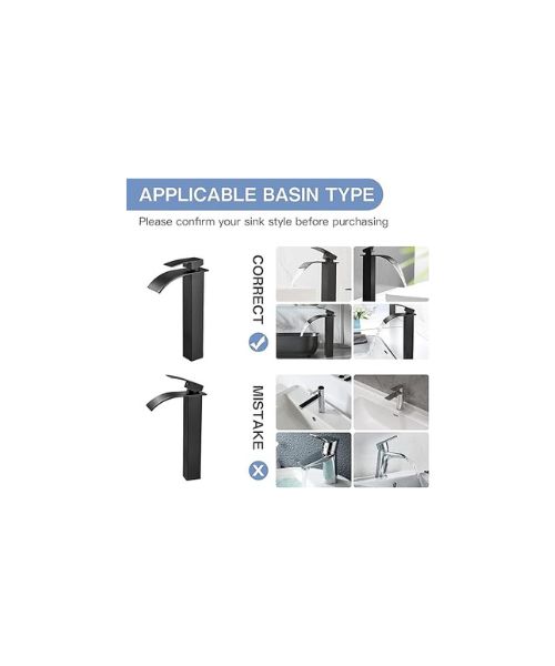 Black waterfall basin faucet, waterfall basin faucet, basin faucets with a distinctive geometric design