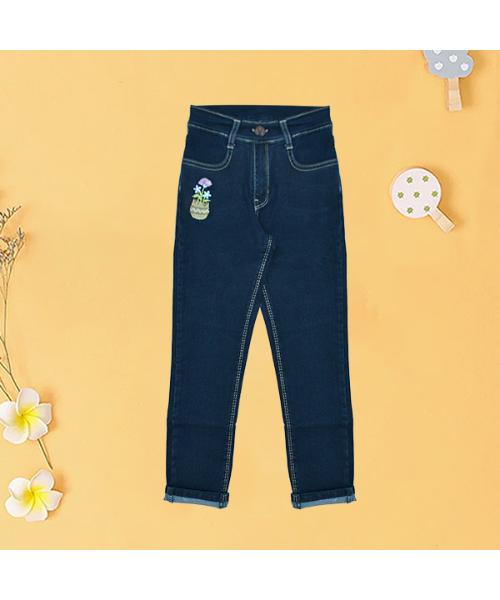  skinny Embroidered jeans Pants For Girls - Navy