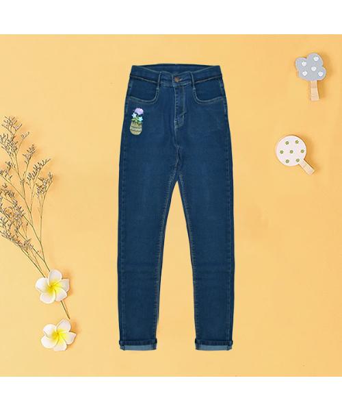  skinny Embroidered jeans Pants For Girls - Dark Blue