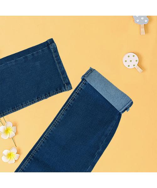 بنطلون جينز  سكيني مطرز للبنات - ازرق داكن