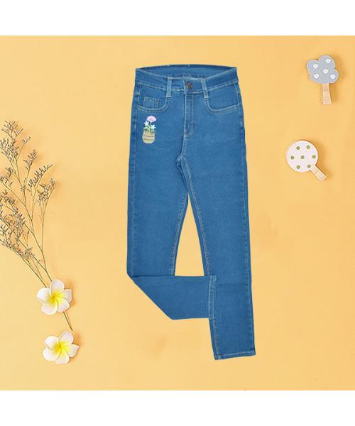  skinny Embroidered jeans Pants For Girls - Blue