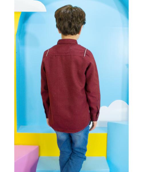 Linen shirt casual With Neck And Buttones For Boys - Burgundy