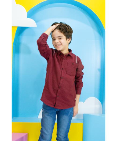 Linen shirt casual With Neck And Buttones For Boys - Burgundy