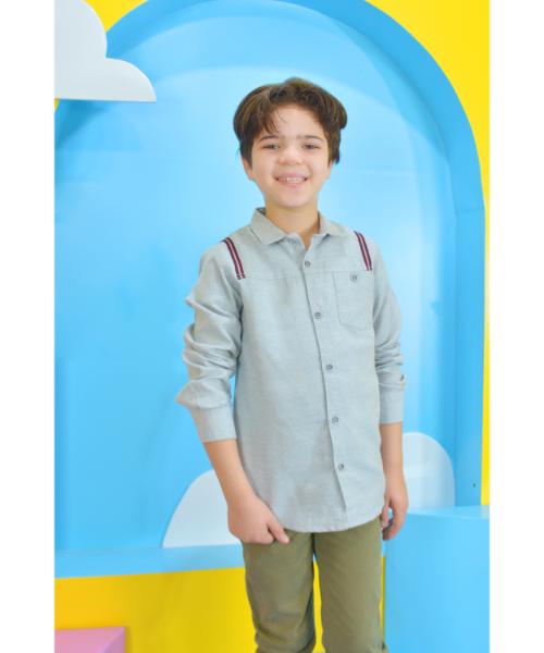 Linen shirt casual With Neck And Buttones For Boys - Grey