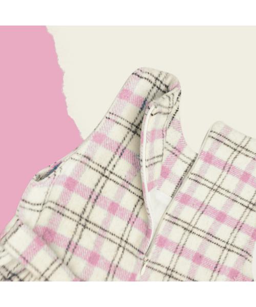Checked Wool Dress casual For Girls 2 Pieces- Rose