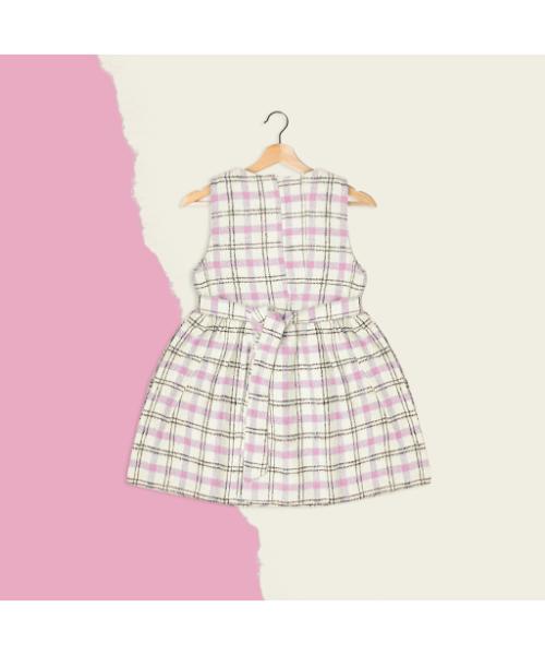 Checked Wool Dress casual For Girls 2 Pieces- Rose