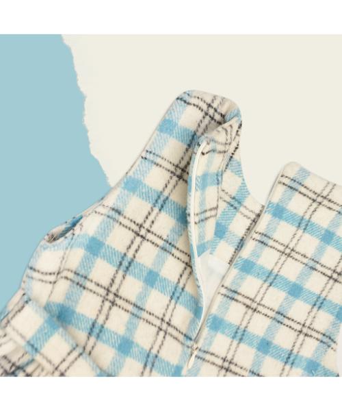 فستان صوف كاجوال مربعات للبنات 2 قطعه - ازرق سماوي