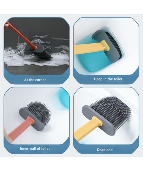silicone Toilet Brush  Deep Cleaning Bathroom Brush with Long Non-Slip Handle and Flexible Bristles - Multi Color