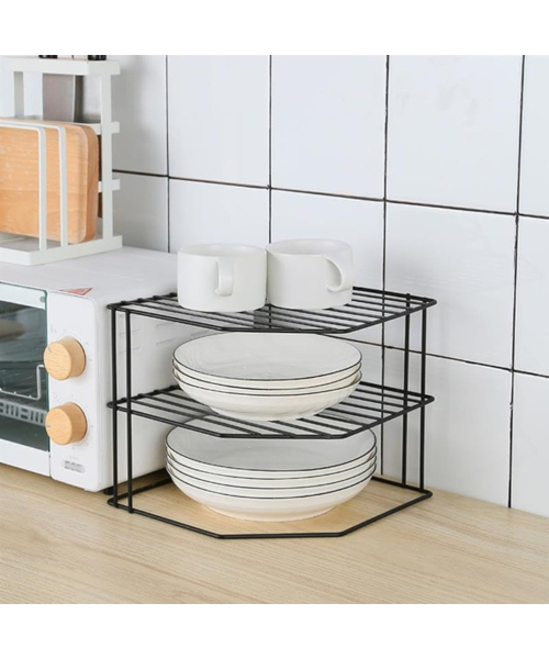 Iron corner dish rack, kitchen organizer and storage, 3 layers - black