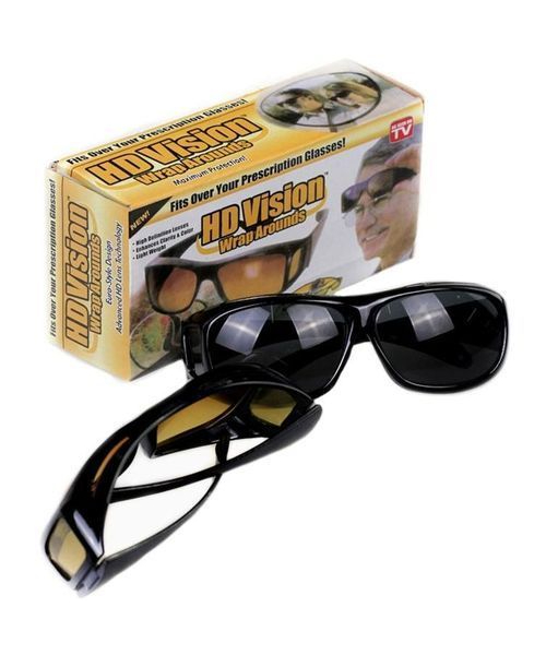 HD Vision Wraparounds Unisex Night Driving Retrovision Sunglasses 2 Pairs - black