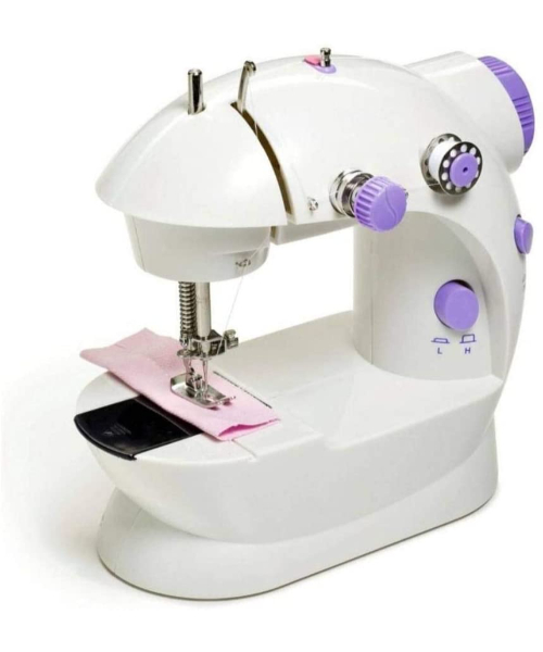 Small manual multi-tasking electric sewing machine with two threads and double speed - White