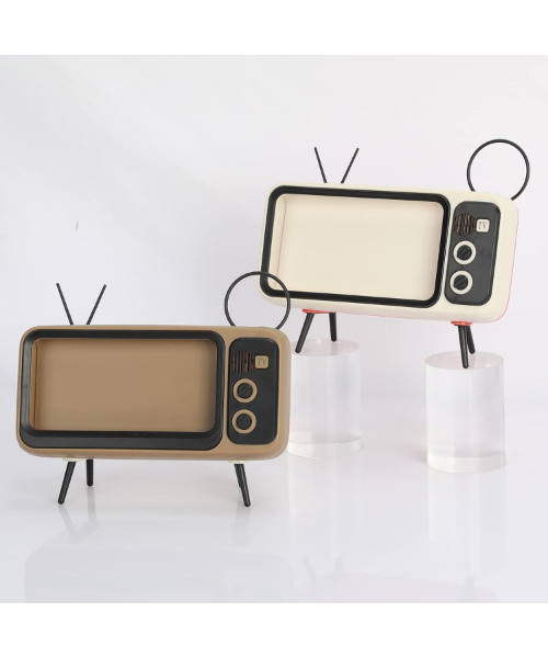 Retro Tv Pattern Cellphone Stand for Desktop Car Portable Detachable - beige
