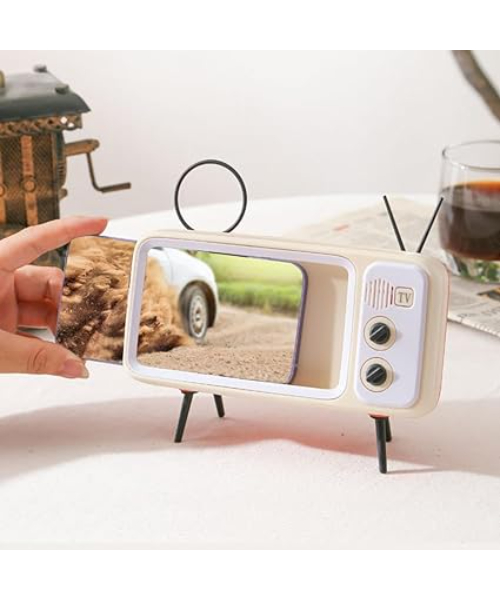 Retro Tv Pattern Cellphone Stand for Desktop Car Portable Detachable - beige